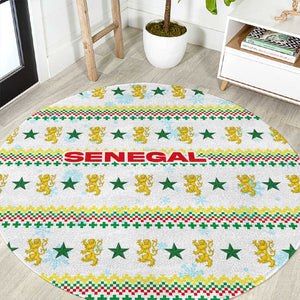Senegal Christmas Round Carpet Golden Lion and Festive Stars Motif - African Pride