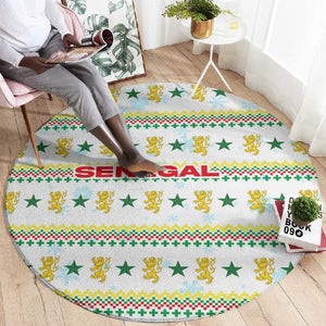 Senegal Christmas Round Carpet Golden Lion and Festive Stars Motif - African Pride