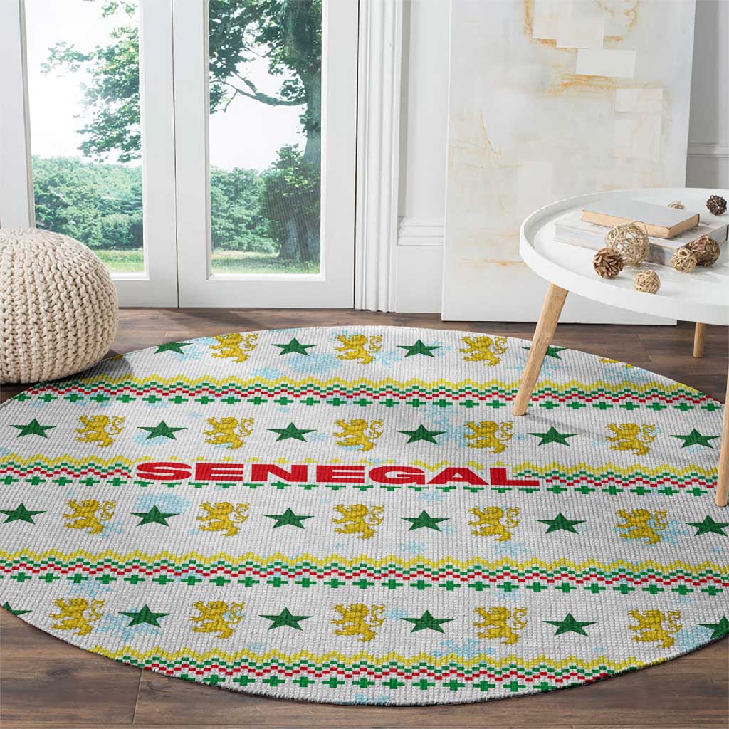 Senegal Christmas Round Carpet Golden Lion and Festive Stars Motif - African Pride