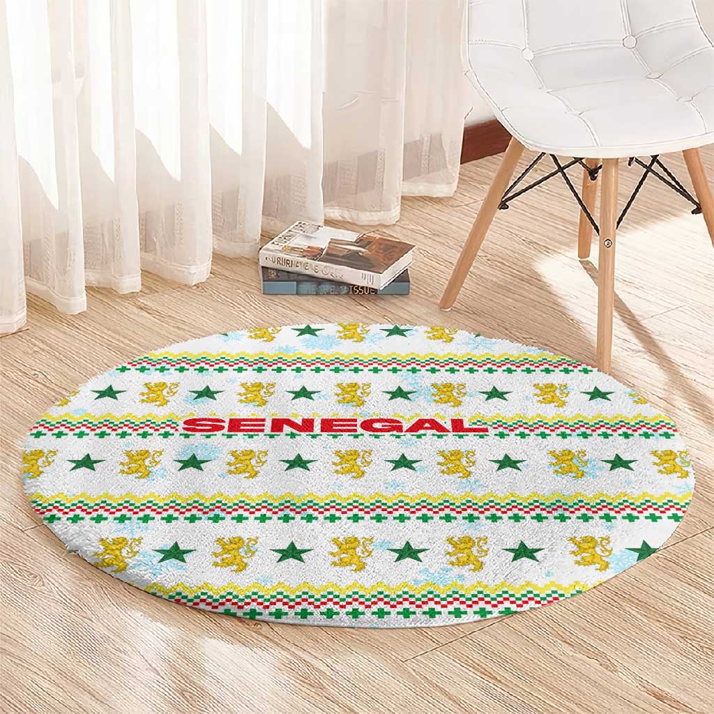 Senegal Christmas Round Carpet Golden Lion and Festive Stars Motif - African Pride