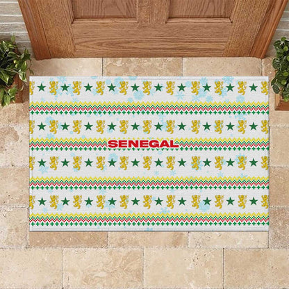 Senegal Christmas Rubber Doormat Golden Lion and Festive Stars Motif - African Pride