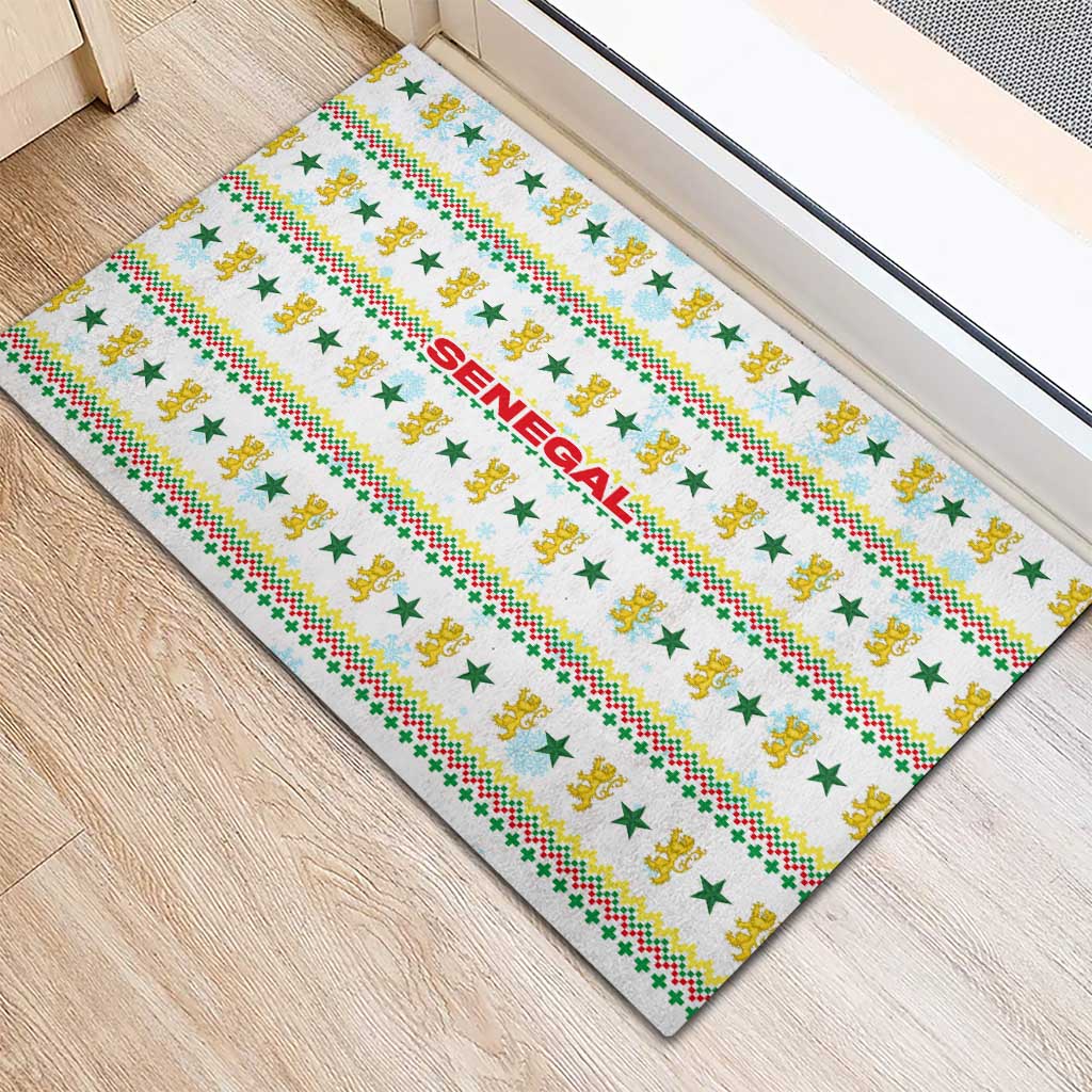 Senegal Christmas Rubber Doormat Golden Lion and Festive Stars Motif - African Pride