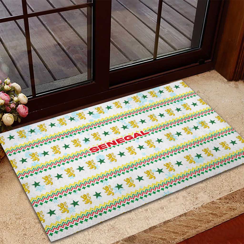 Senegal Christmas Rubber Doormat Golden Lion and Festive Stars Motif - African Pride