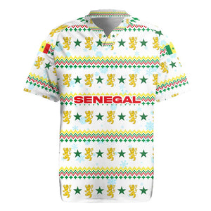 Senegal Christmas Rugby Jersey Golden Lion and Festive Stars Motif - African Pride