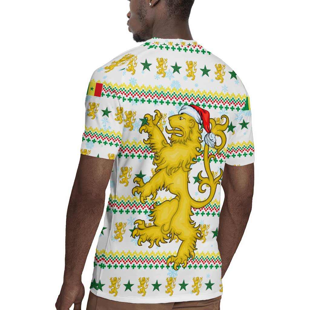 Senegal Christmas Rugby Jersey Golden Lion and Festive Stars Motif - African Pride