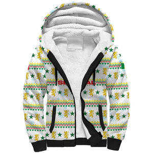 Senegal Christmas Sherpa Hoodie Golden Lion and Festive Stars Motif - African Pride