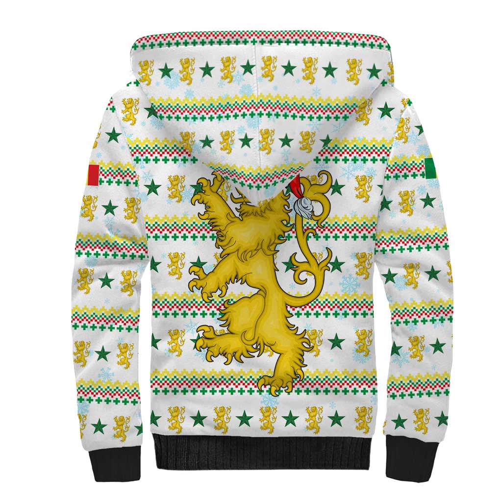 Senegal Christmas Sherpa Hoodie Golden Lion and Festive Stars Motif - African Pride