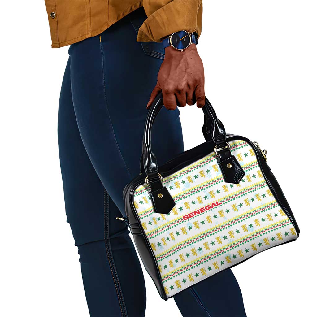Senegal Christmas Shoulder Handbag Golden Lion and Festive Stars Motif - African Pride