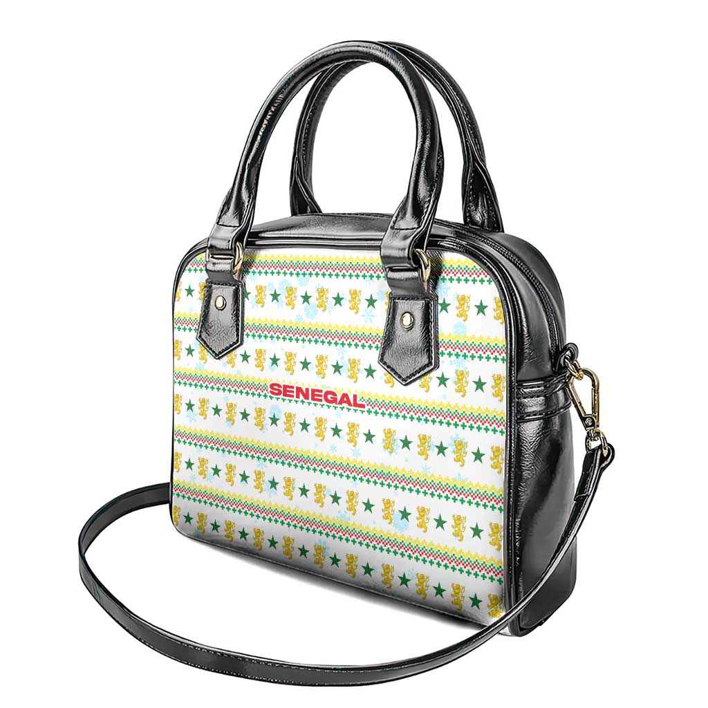 Senegal Christmas Shoulder Handbag Golden Lion and Festive Stars Motif - African Pride
