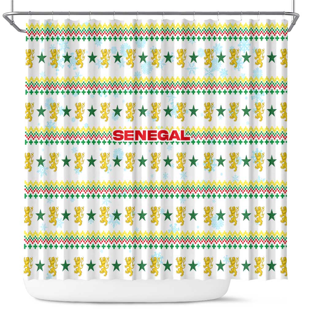 Senegal Christmas Shower Curtain Golden Lion and Festive Stars Motif - African Pride