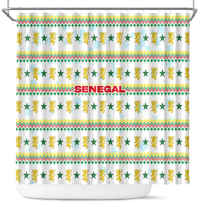 Senegal Christmas Shower Curtain Golden Lion and Festive Stars Motif - African Pride