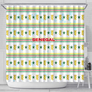 Senegal Christmas Shower Curtain Golden Lion and Festive Stars Motif - African Pride