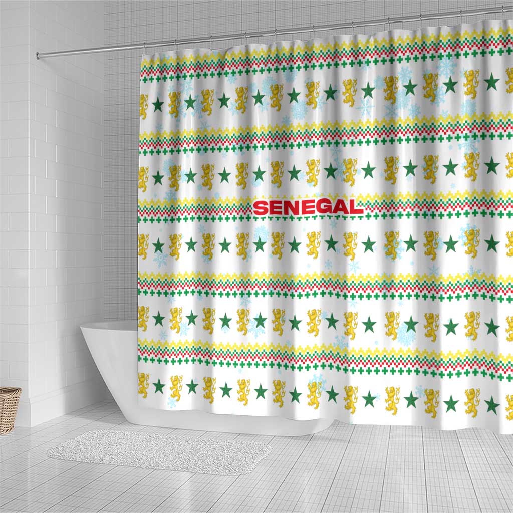 Senegal Christmas Shower Curtain Golden Lion and Festive Stars Motif - African Pride