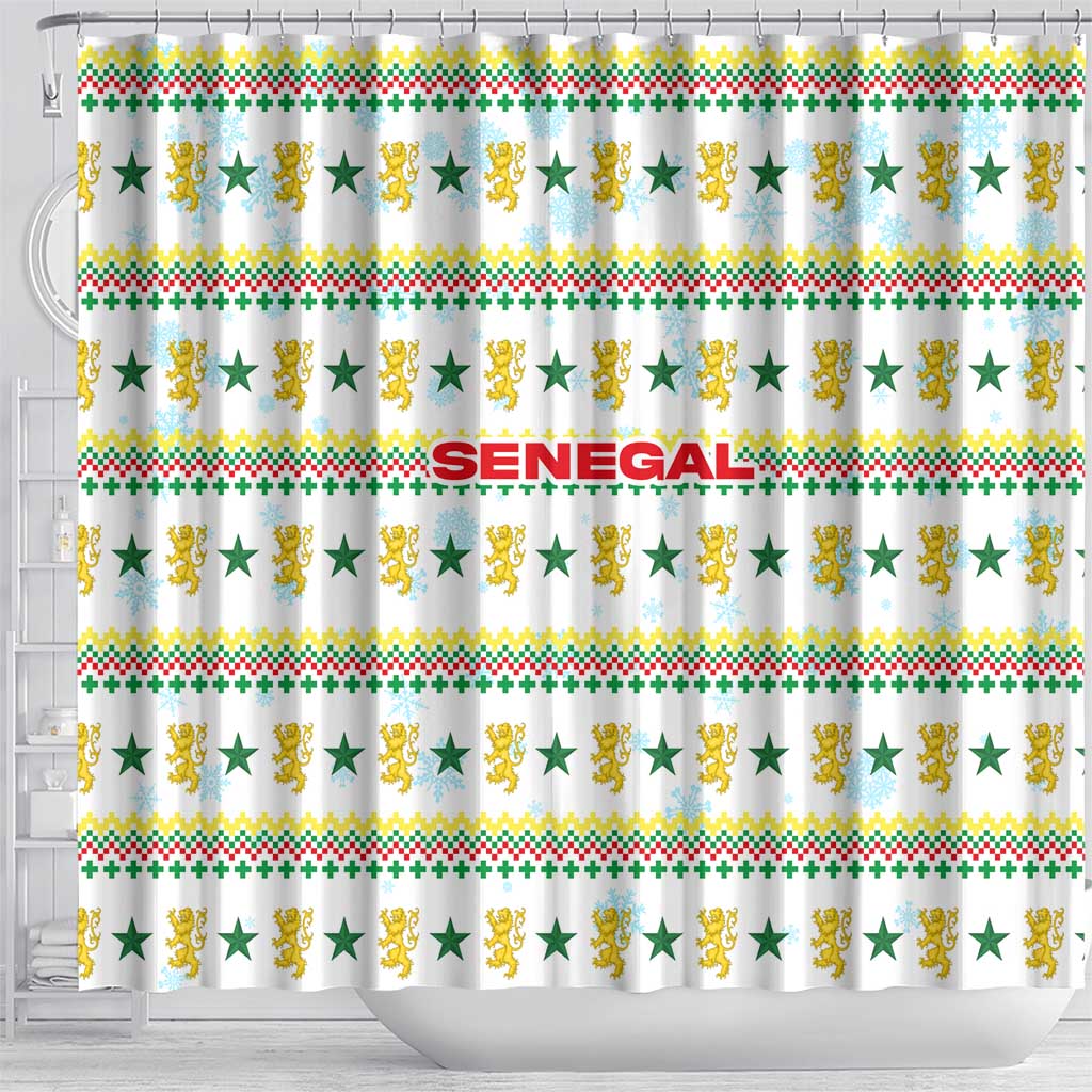 Senegal Christmas Shower Curtain Golden Lion and Festive Stars Motif - African Pride
