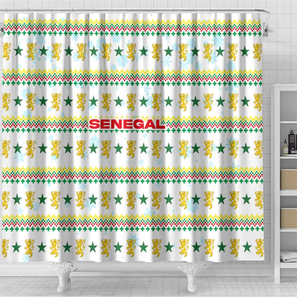 Senegal Christmas Shower Curtain Golden Lion and Festive Stars Motif - African Pride