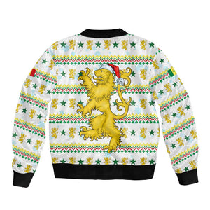 Senegal Christmas Sleeve Zip Bomber Jacket Golden Lion and Festive Stars Motif - African Pride