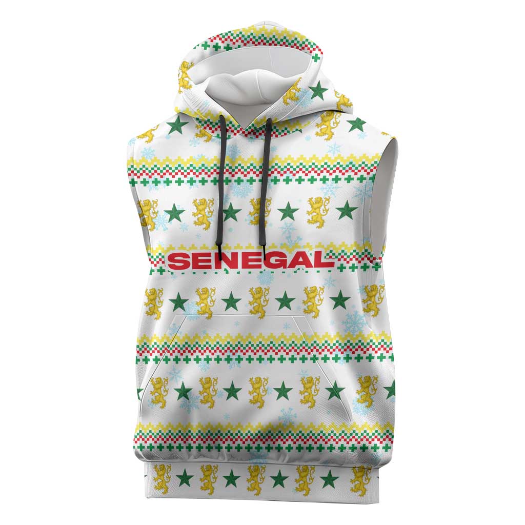 Senegal Christmas Sleeveless Hoodie Golden Lion and Festive Stars Motif - African Pride