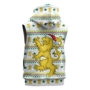 Senegal Christmas Sleeveless Hoodie Golden Lion and Festive Stars Motif - African Pride