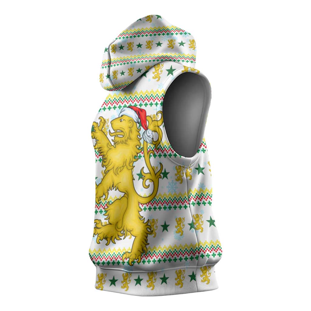Senegal Christmas Sleeveless Hoodie Golden Lion and Festive Stars Motif - African Pride