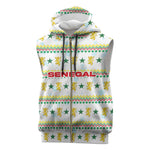 Senegal Christmas Sleeveless Zip Hoodie Golden Lion and Festive Stars Motif - African Pride