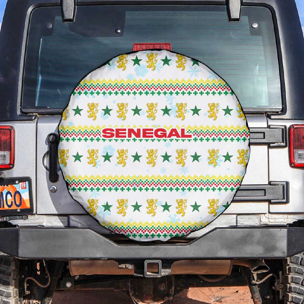 Senegal Christmas Spare Tire Cover Golden Lion and Festive Stars Motif - African Pride