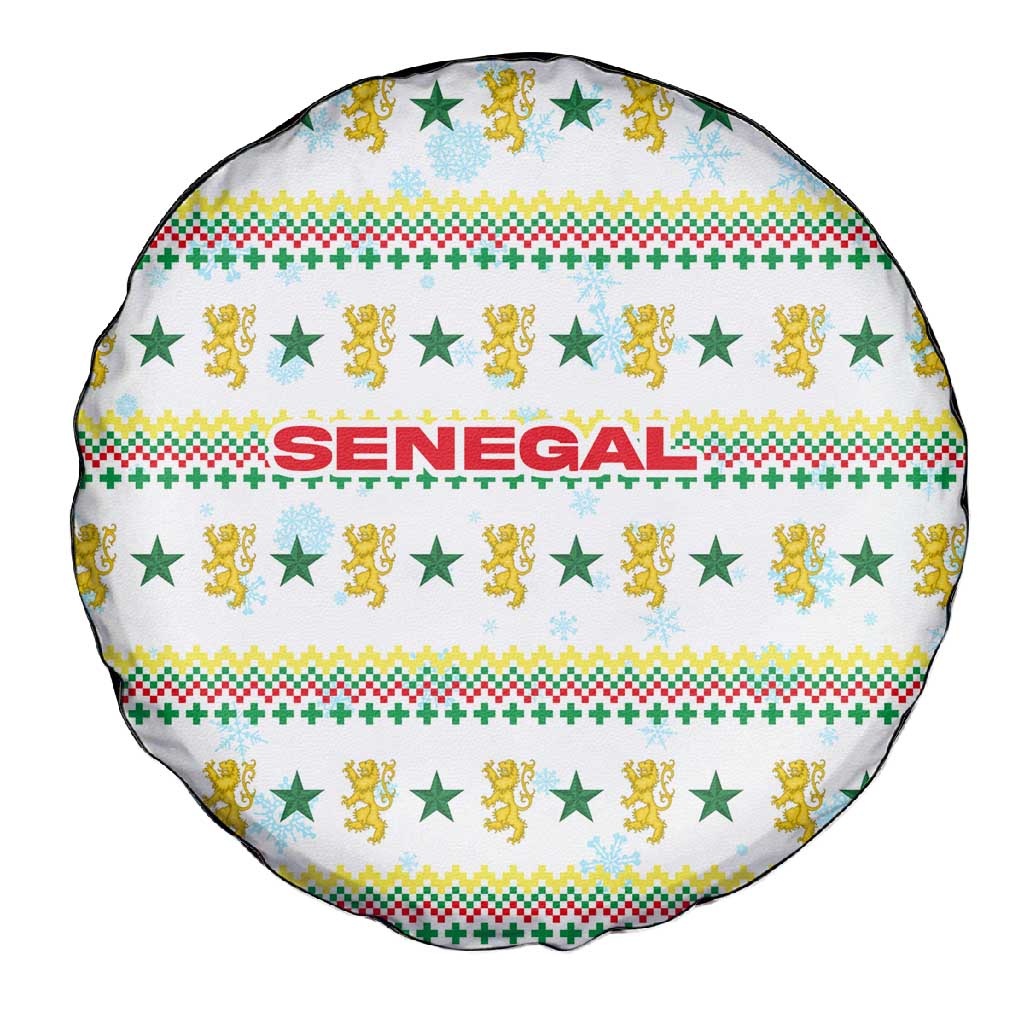 Senegal Christmas Spare Tire Cover Golden Lion and Festive Stars Motif - African Pride