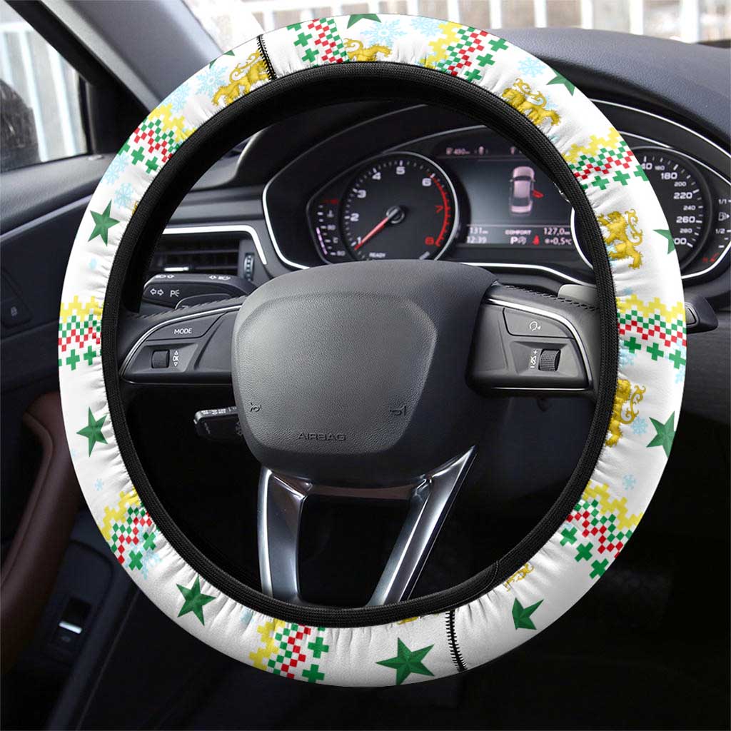 Senegal Christmas Steering Wheel Cover Golden Lion and Festive Stars Motif - African Pride