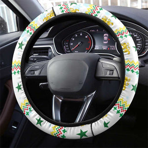 Senegal Christmas Steering Wheel Cover Golden Lion and Festive Stars Motif - African Pride