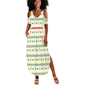 Senegal Christmas Summer Maxi Dress Golden Lion and Festive Stars Motif - African Pride