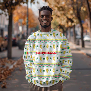 Senegal Christmas Sweatshirt Golden Lion and Festive Stars Motif - African Pride