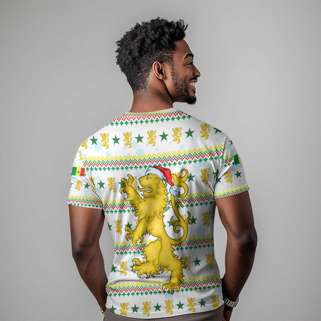 Senegal Christmas T shirt Golden Lion and Festive Stars Motif - African Pride