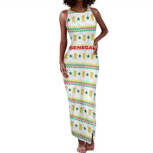 Senegal Christmas Tank Maxi Dress Golden Lion and Festive Stars Motif - African Pride