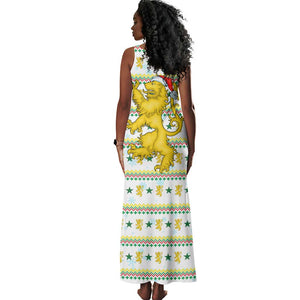 Senegal Christmas Tank Maxi Dress Golden Lion and Festive Stars Motif - African Pride