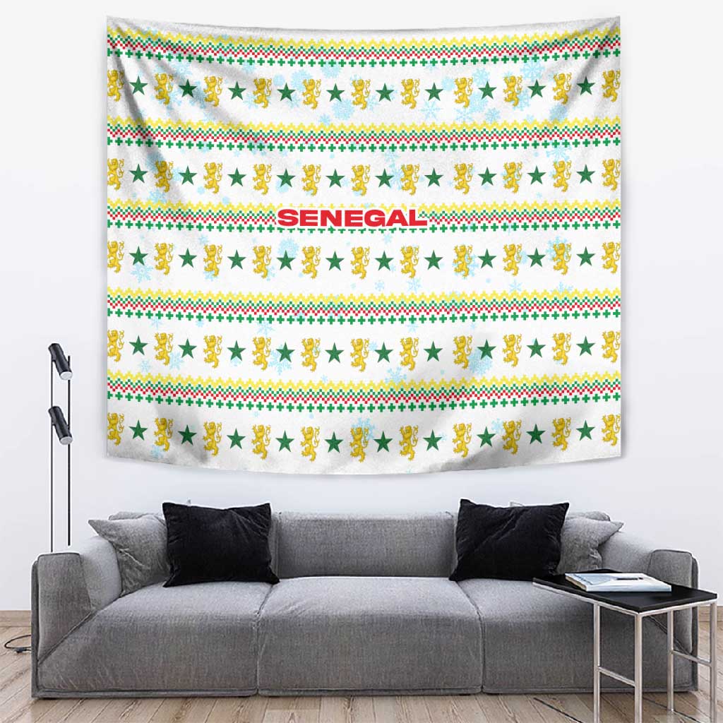 Senegal Christmas Tapestry Golden Lion and Festive Stars Motif - African Pride