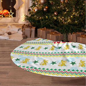 Senegal Christmas Tree Skirt Golden Lion and Festive Stars Motif - African Pride