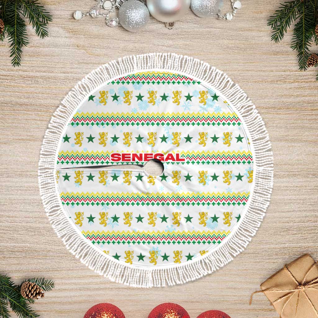 Senegal Christmas Tree Skirt Golden Lion and Festive Stars Motif - African Pride