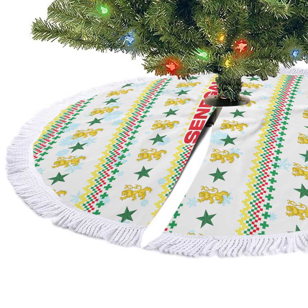 Senegal Christmas Tree Skirt Golden Lion and Festive Stars Motif - African Pride