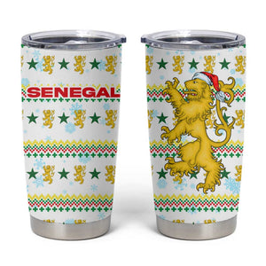 Senegal Christmas Tumbler Cup Golden Lion and Festive Stars Motif - African Pride