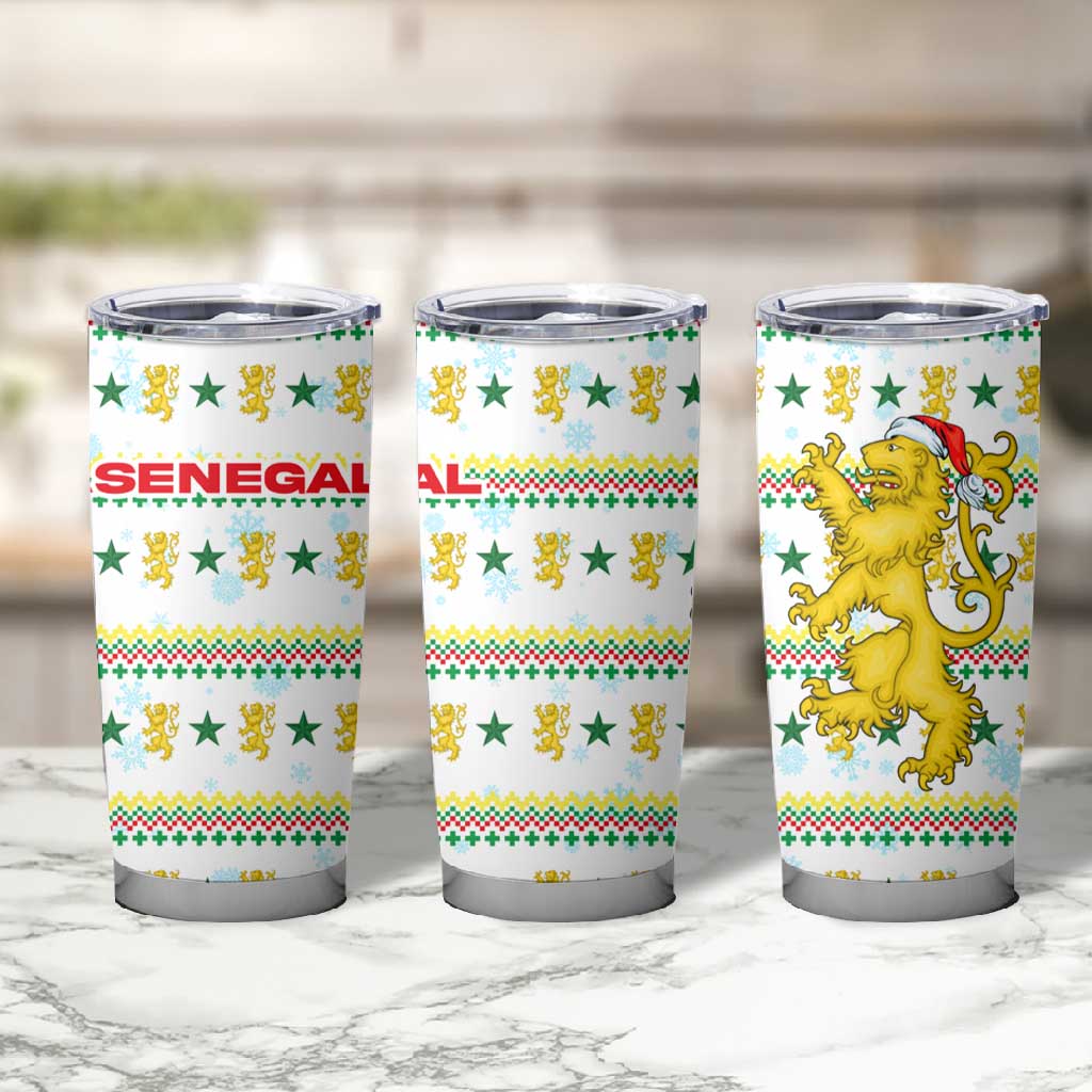Senegal Christmas Tumbler Cup Golden Lion and Festive Stars Motif - African Pride