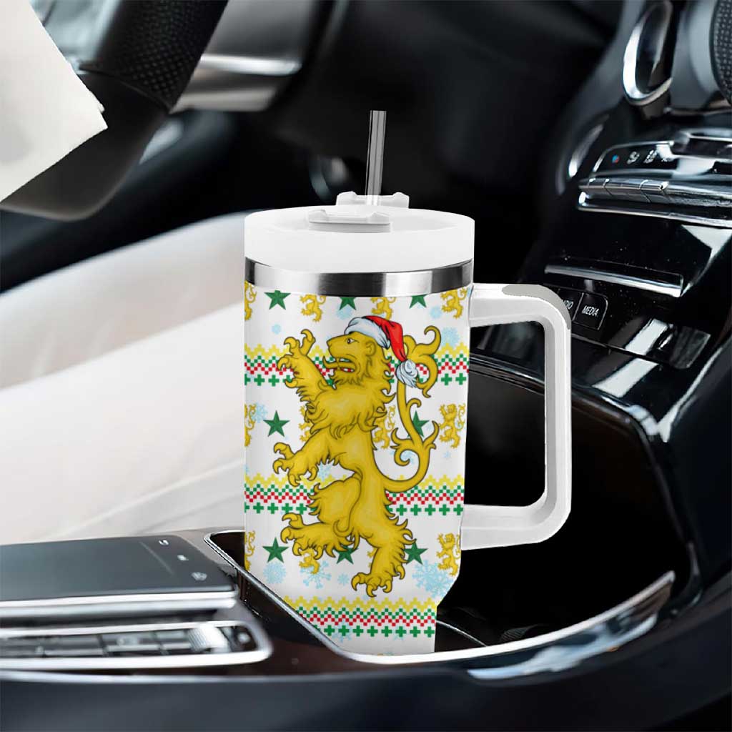 Senegal Christmas Tumbler With Handle Golden Lion and Festive Stars Motif - African Pride