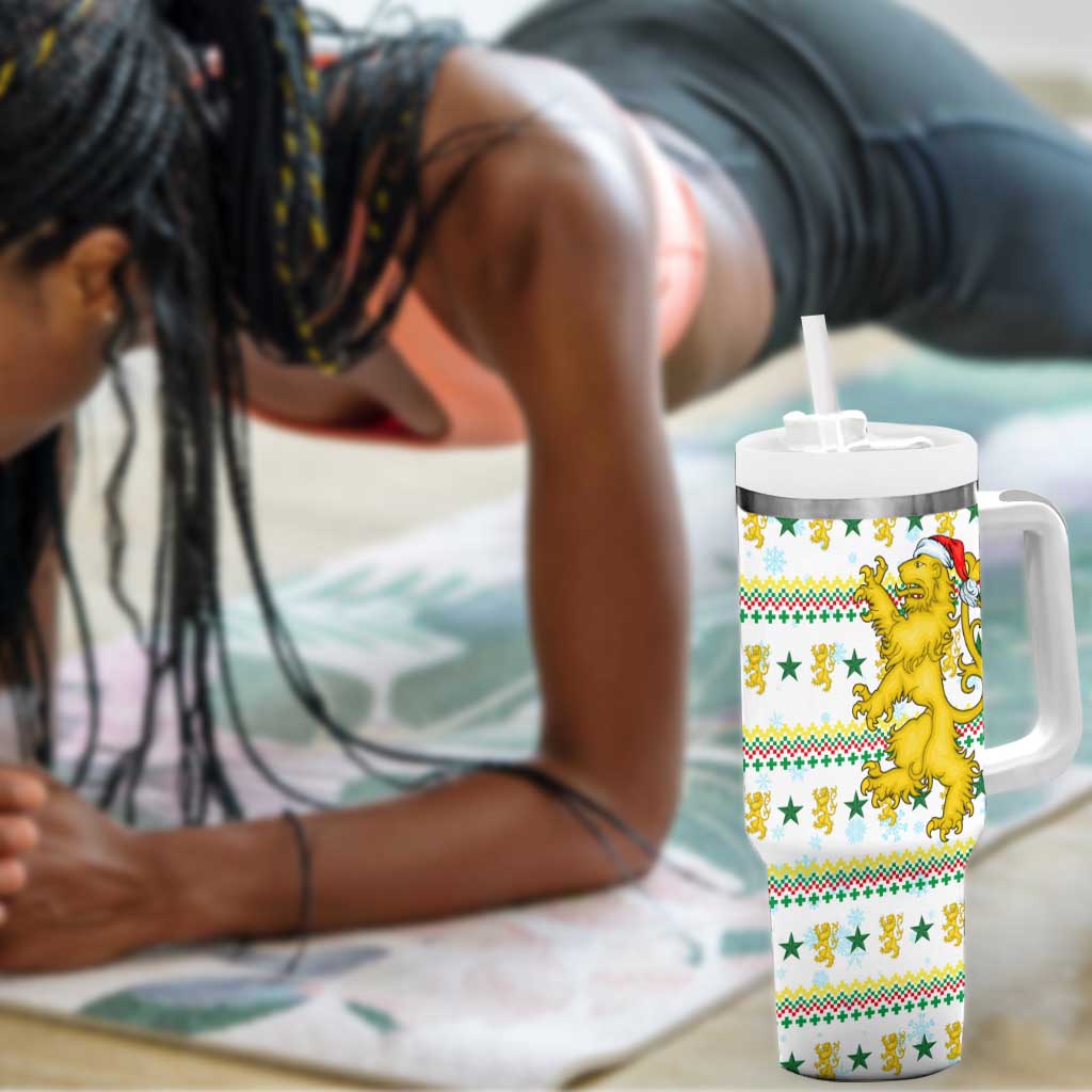 Senegal Christmas Tumbler With Handle Golden Lion and Festive Stars Motif - African Pride