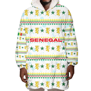 Senegal Christmas Wearable Blanket Hoodie Golden Lion and Festive Stars Motif - African Pride