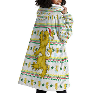 Senegal Christmas Wearable Blanket Hoodie Golden Lion and Festive Stars Motif - African Pride