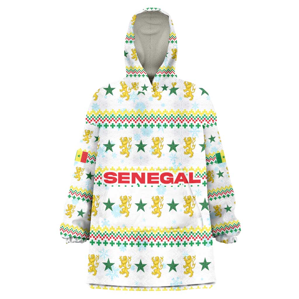 Senegal Christmas Wearable Blanket Hoodie Golden Lion and Festive Stars Motif - African Pride