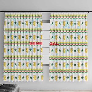 Senegal Christmas Window Curtain Golden Lion and Festive Stars Motif - African Pride