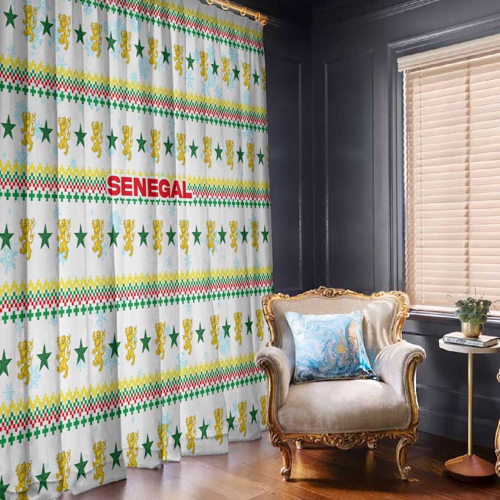 Senegal Christmas Window Curtain Golden Lion and Festive Stars Motif - African Pride