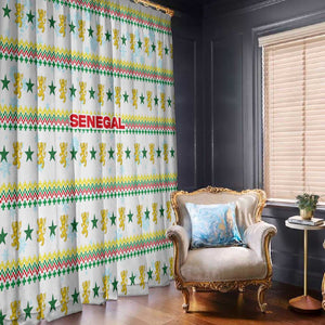 Senegal Christmas Window Curtain Golden Lion and Festive Stars Motif - African Pride