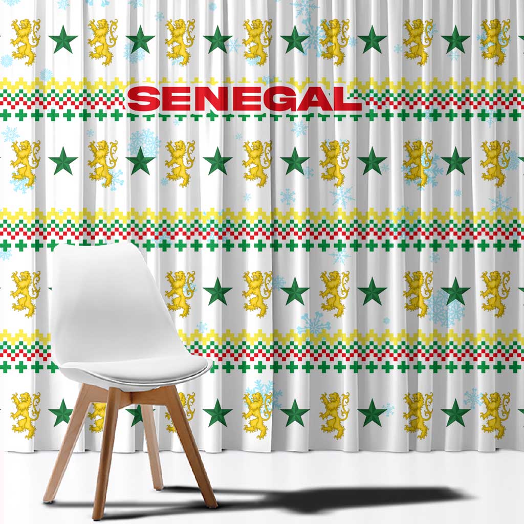 Senegal Christmas Window Curtain Golden Lion and Festive Stars Motif - African Pride