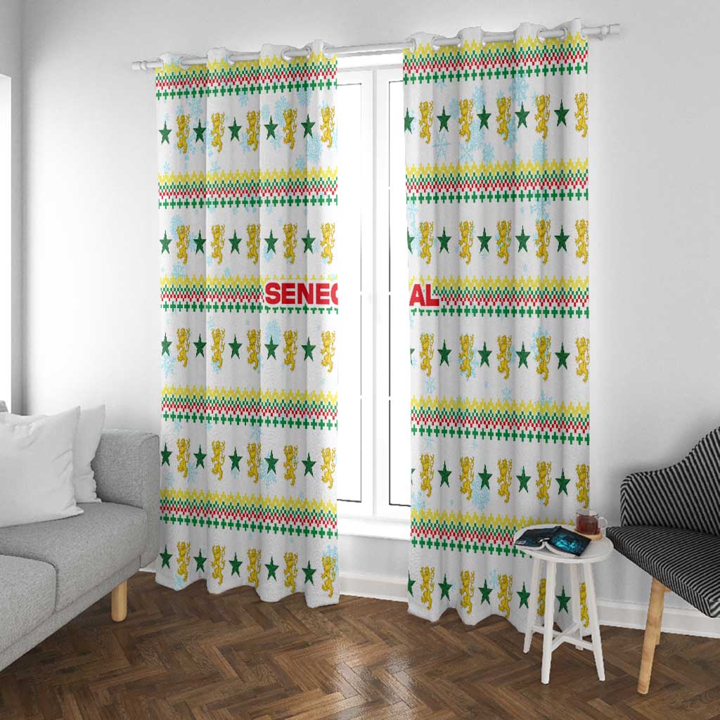 Senegal Christmas Window Curtain Golden Lion and Festive Stars Motif - African Pride