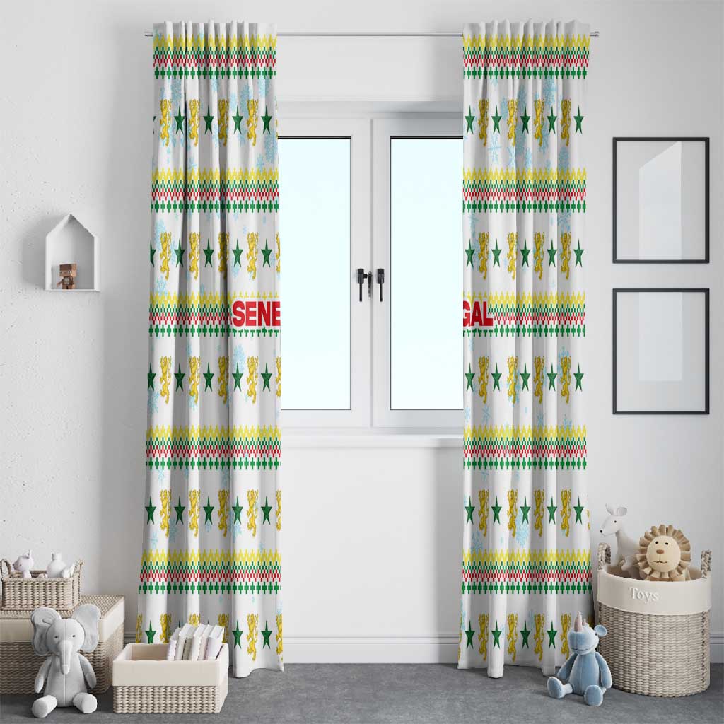Senegal Christmas Window Curtain Golden Lion and Festive Stars Motif - African Pride